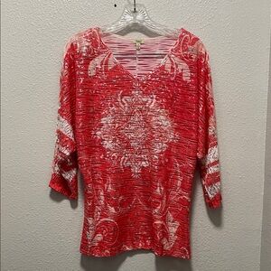 Reba Red and White Textured Blouse